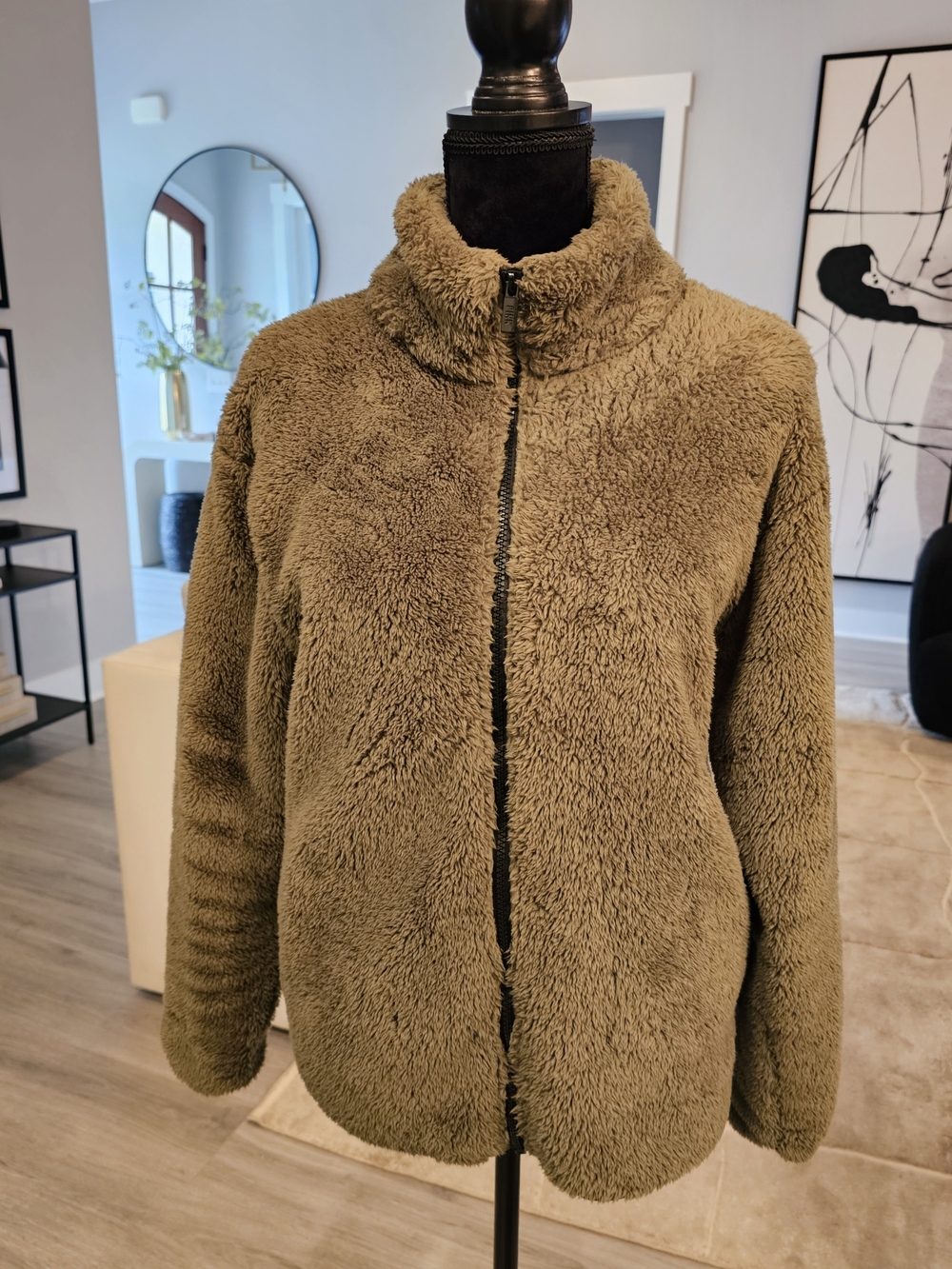 PINK Victoria's Secret Olive Plush Zip-Up Teddy Jacket